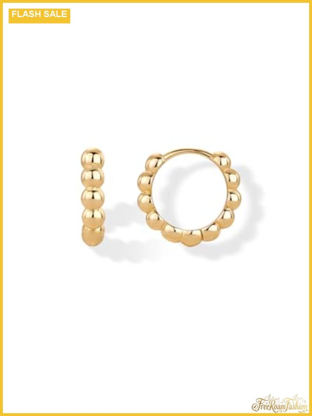 18K Gold Plated Beaded Huggie Hoop Earrings for Women, Dainty Hypoallergenic